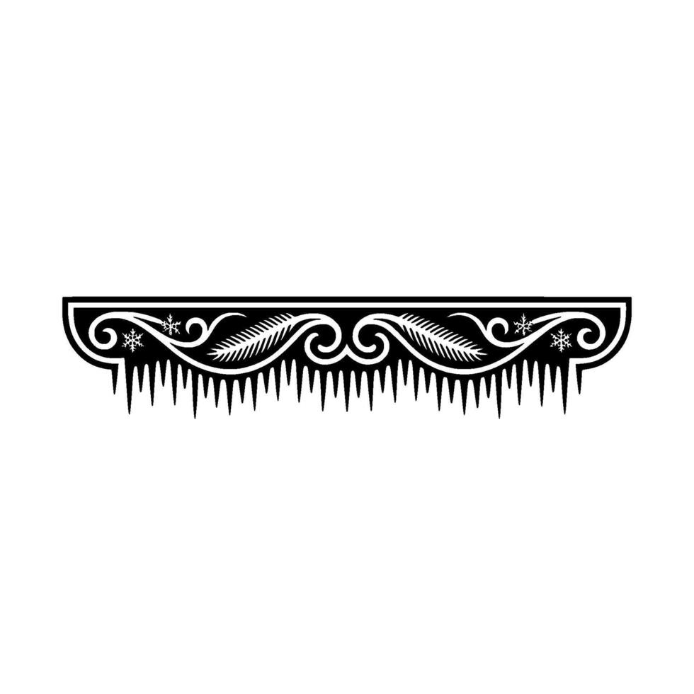 Winter Decor Black White Icicle Border, Snowflakes Ferns vector