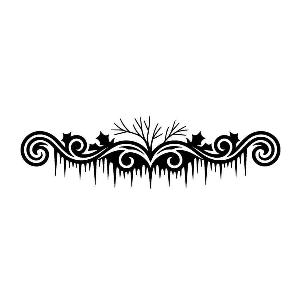Winter Ornament Elegant Black Scrollwork Border with Icicles vector