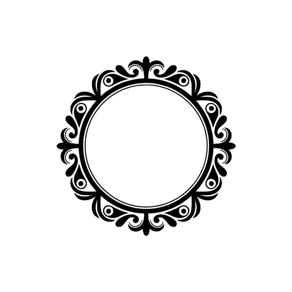 Elegant Circular Decorative Frame, Black Silhouette on White Background vector