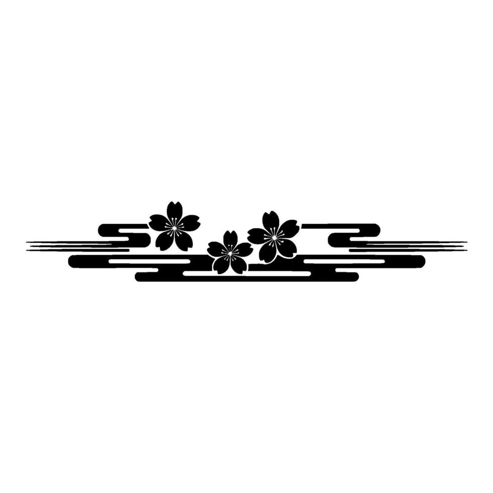 Japanese Floral Silhouette, Cherry Blossom Border, Minimalist vector