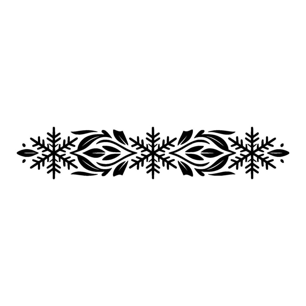 Ornamental Black White Snowflake and Leaf Border vector