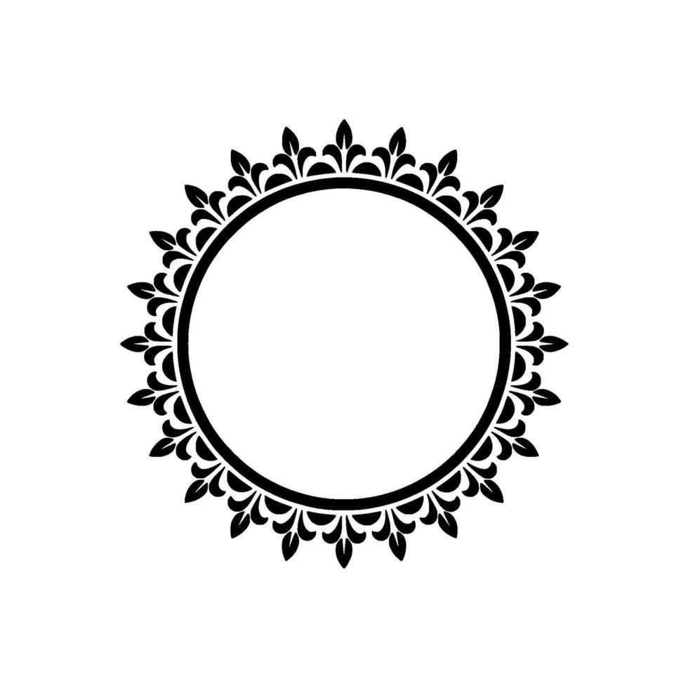 Elegant Black Circle Frame with Decorative Leaf Elements on White Background vector