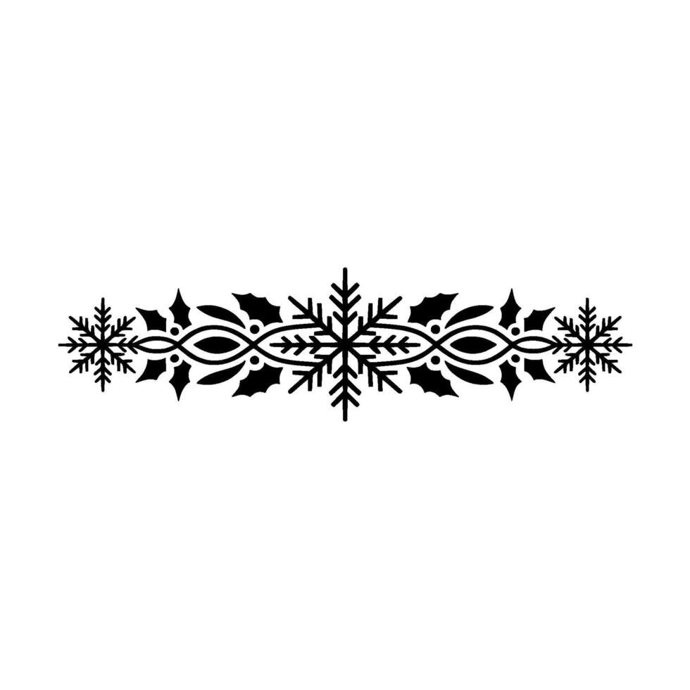 Elegant Black Winter Border Snowflakes Holly on White vector