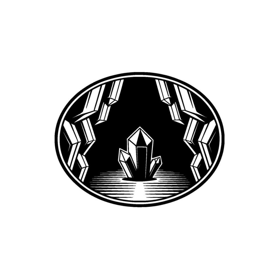Black and White Crystal Cave Emblem Geometric, Symbolic vector