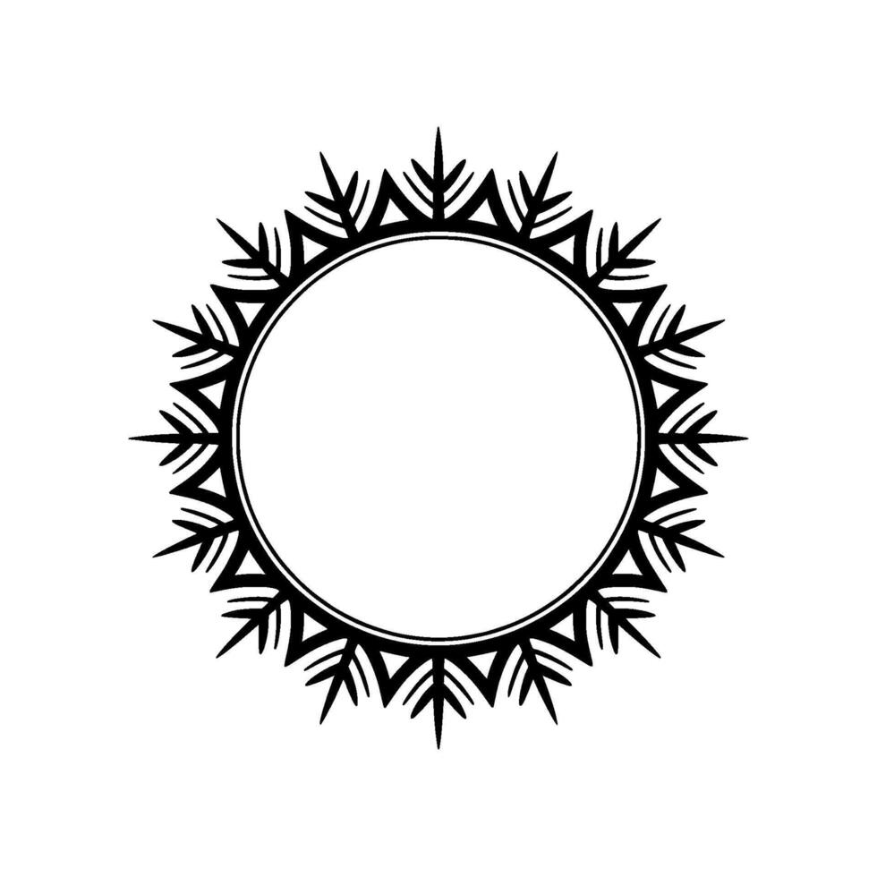 Ornamental Black Circular Frame with Leaf Motif on White Background vector