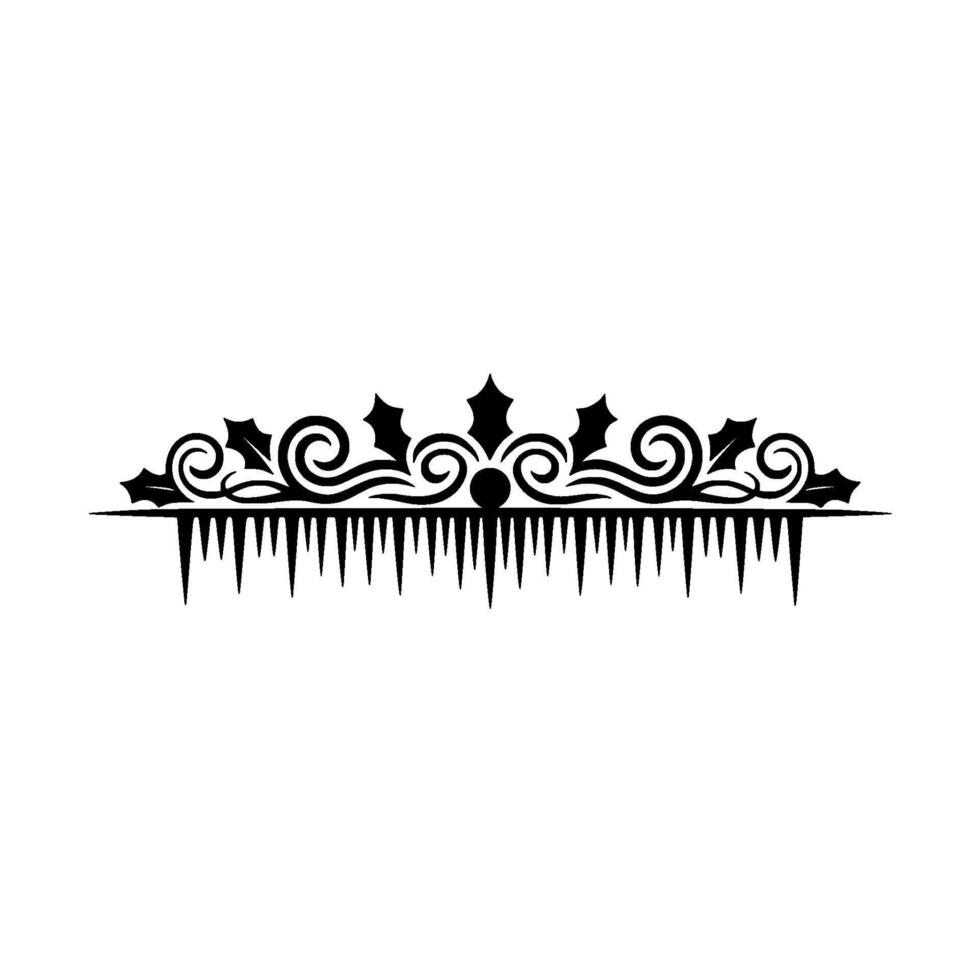 Festive Black White Scrollwork Border with Holly Icicles vector