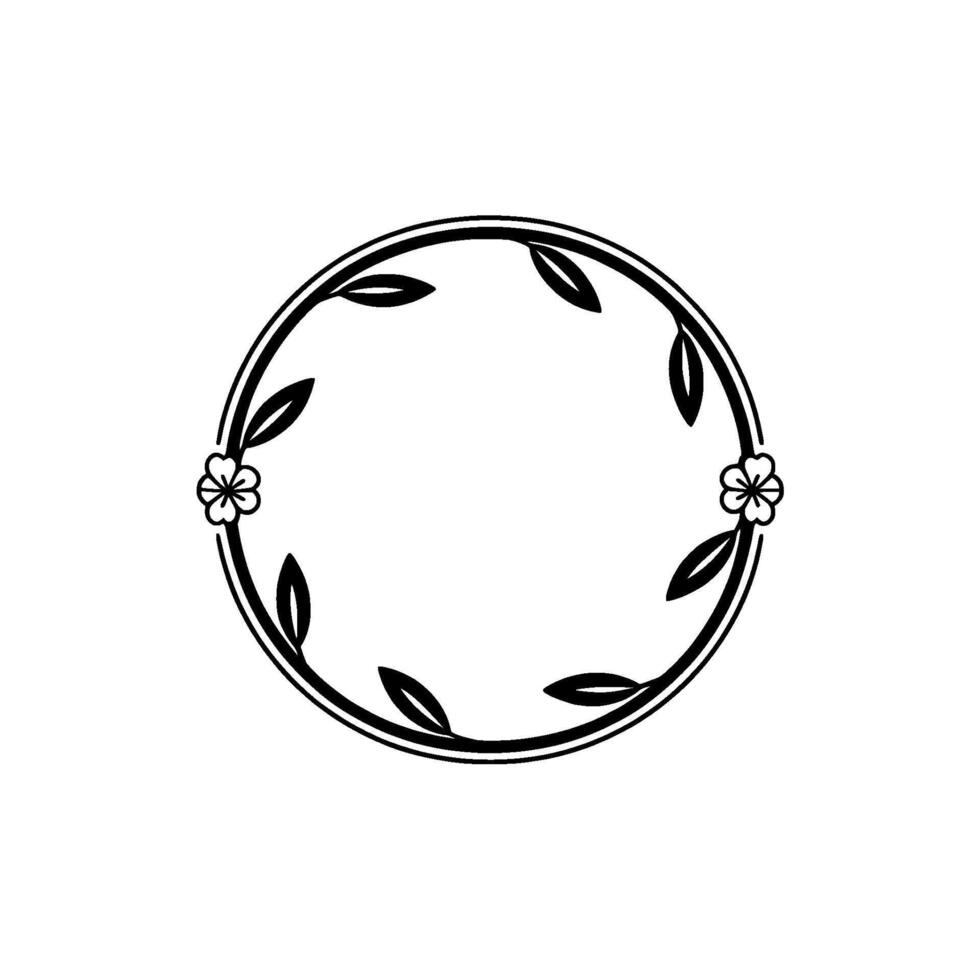 Minimalist Floral Wreath, Pink Flowers Leaves, Circle Frame, Clean vector