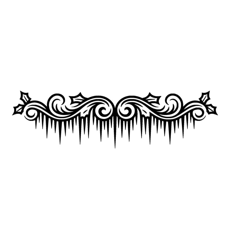 Winter Icicle Ornament, Black and White Illustration vector