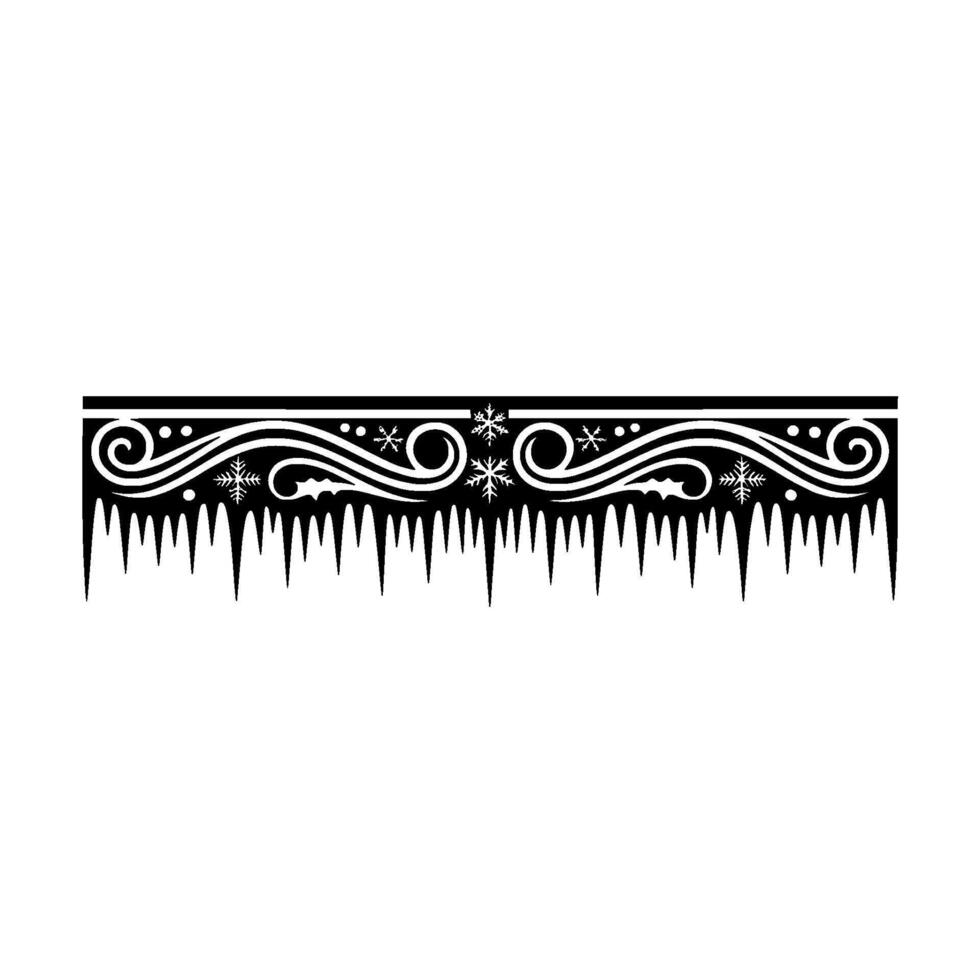 Winter Icicle Border Ornament Black White Snowflake vector