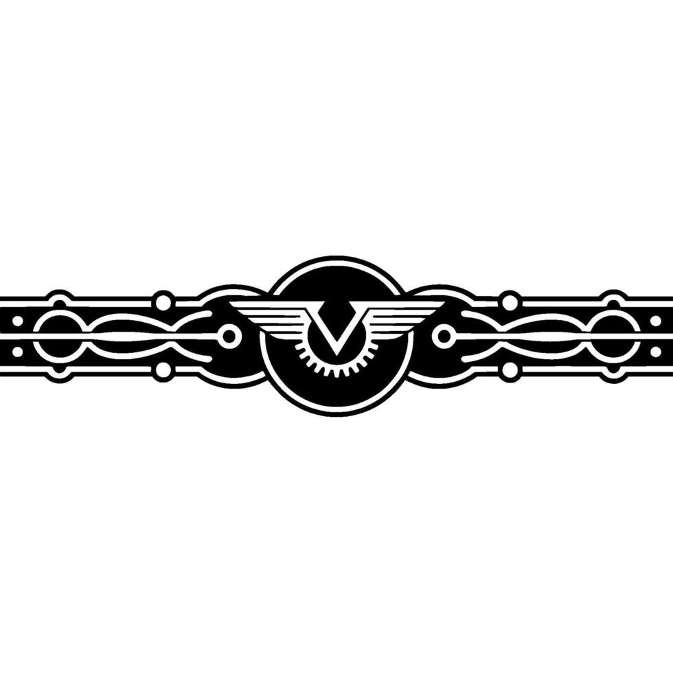Deco Inspired Ornament Winged Gear Geometric Border vector