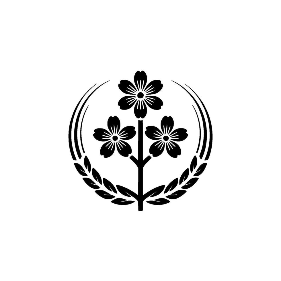 Minimalist Japanese Cherry Blossom Crest Mon, Emblem, Symbolic vector
