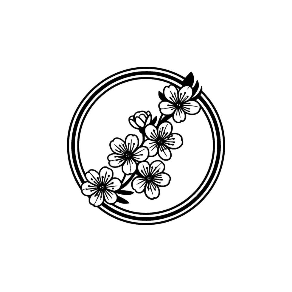Elegant Cherry Blossom Floral Emblem, Minimalist Style, Circular vector