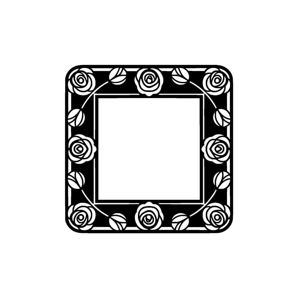 Elegant Floral Frame - Monochrome Roses , Illustration vector