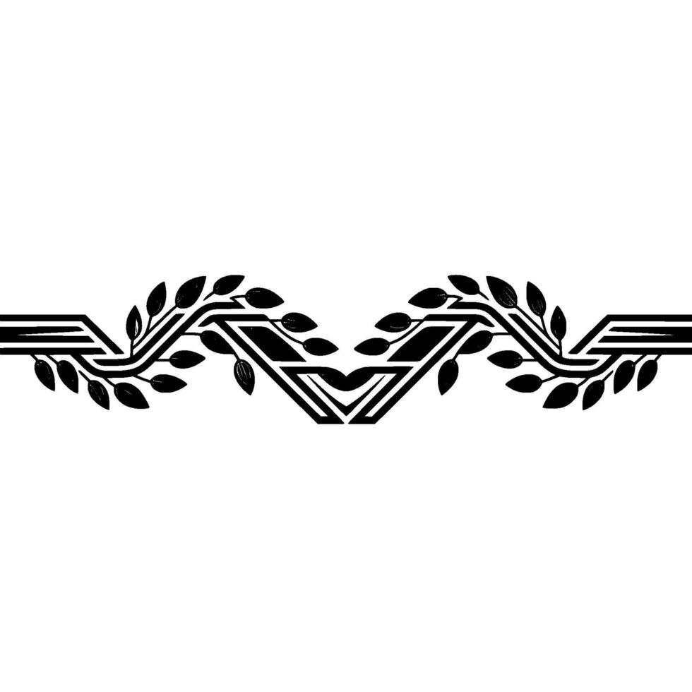 Elegant Art Deco Border with Foliage, Ornament, Monochrome vector