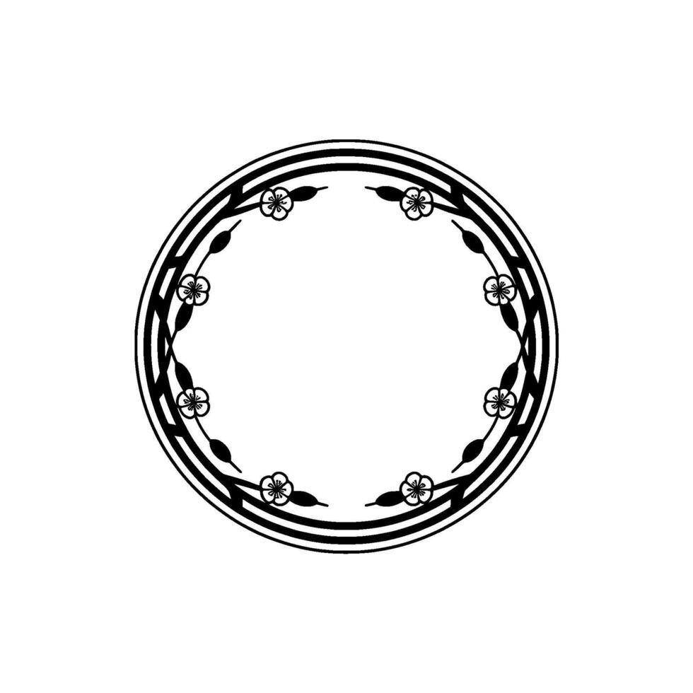 Elegant Floral Circle Frame - Black and White vector