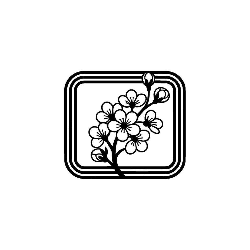 Minimalist Cherry Blossom Illustration in Rounded Frame Serene vector