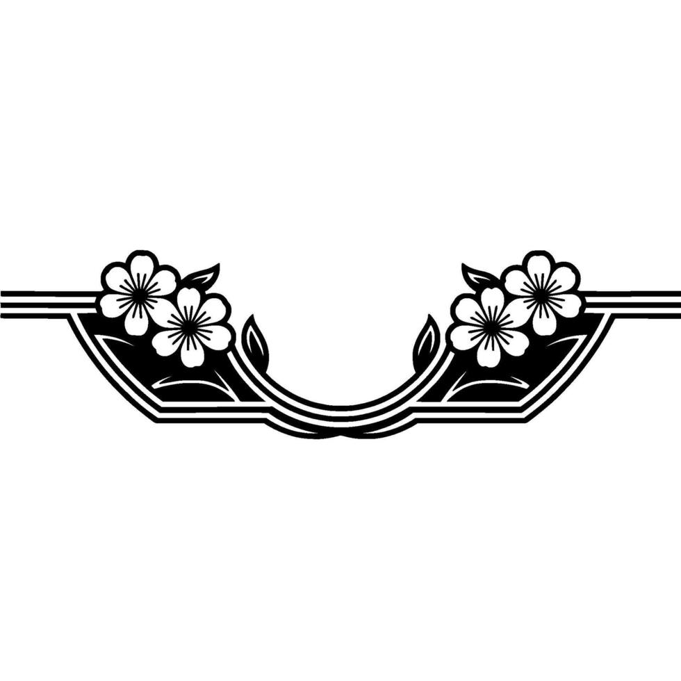 Cherry Blossom Decorative Border, Black and White, Minimalist vector