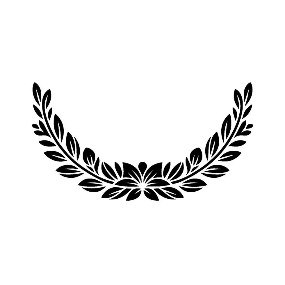 Elegant Black Laurel Wreath on White, Background vector