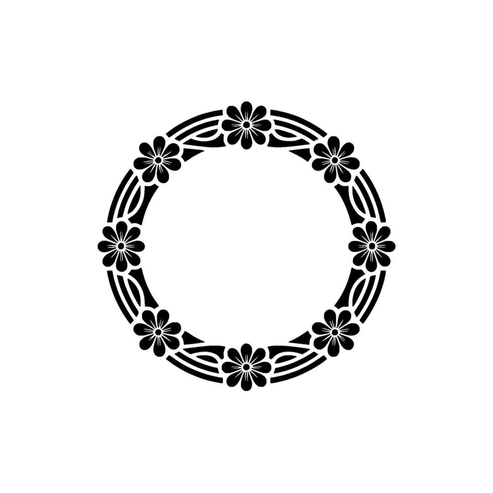 Floral Circle, Frame, Black and White, Minimalist vector