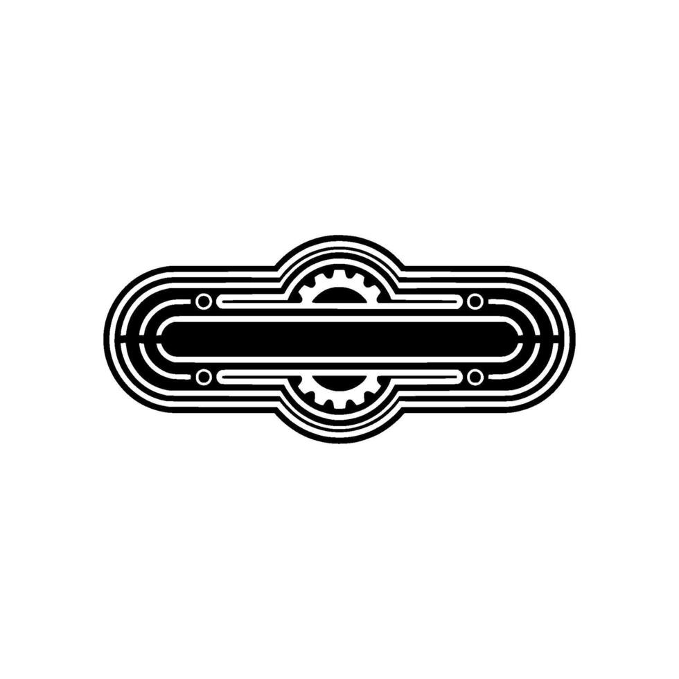 Retro Tech Badge with Gears Black and White Illustration vector