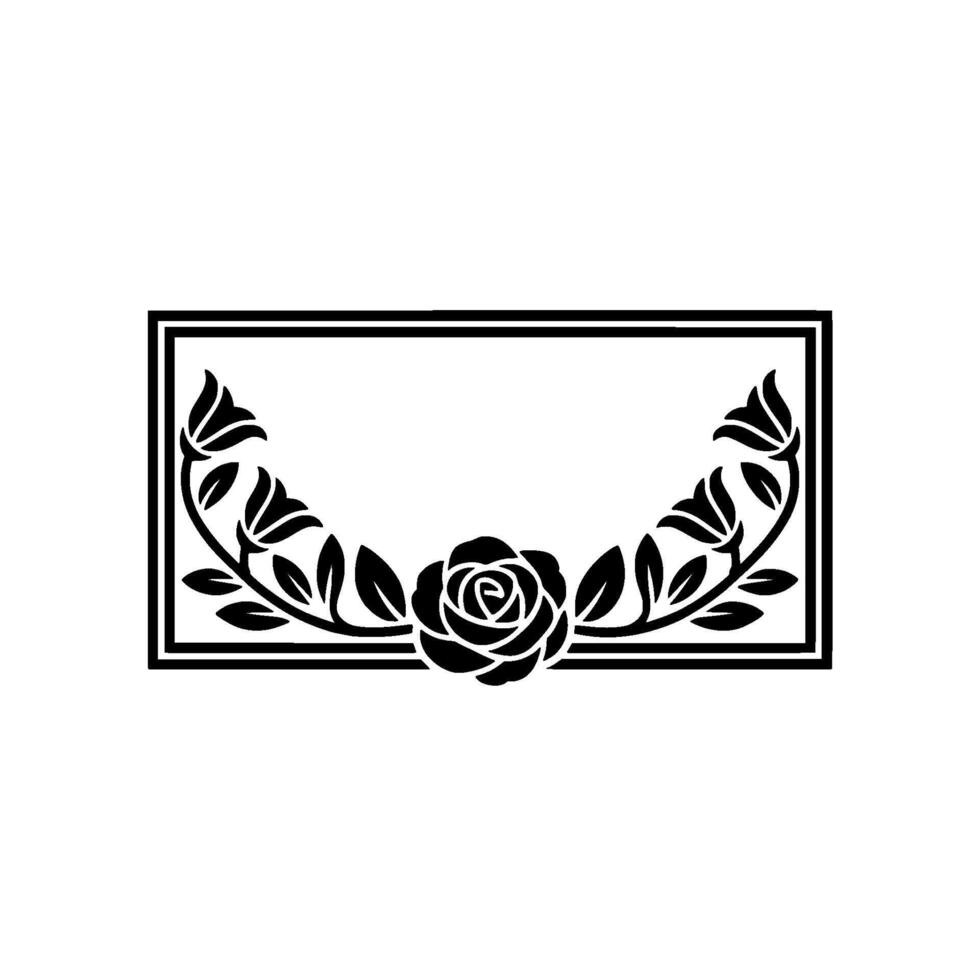 Elegant Floral Frame Black and White Rose and Leaves, Art vector