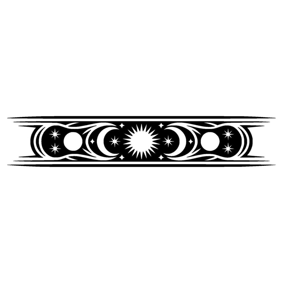 Celestial Ornament Sun, Moon, and Stars Border, Black and White vector