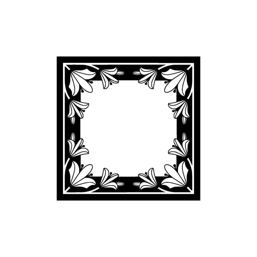 Elegant Black White Floral Frame, Minimalist Decorative Border vector