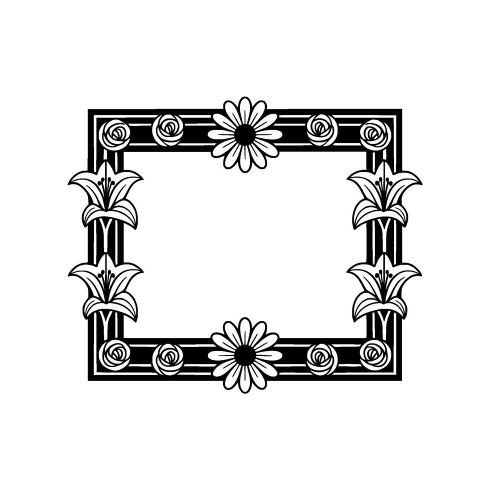 Floral Frame Silhouette, Black and White, Decorative Border vector
