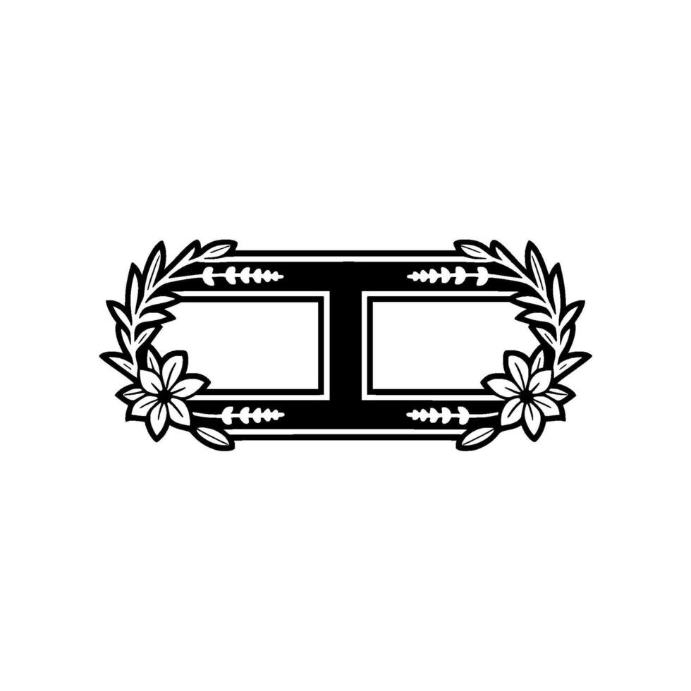 Elegant Floral Monogram Frame - Illustration, Black and White vector