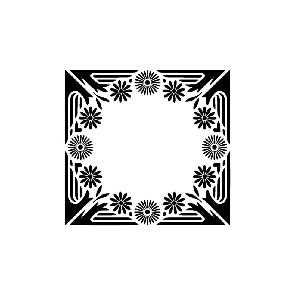 Floral Art Nouveau Frame, Black White Illustration vector