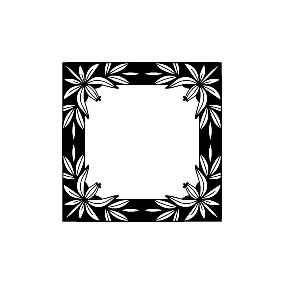 Minimalist Floral Frame Black White Decorative Border for vector