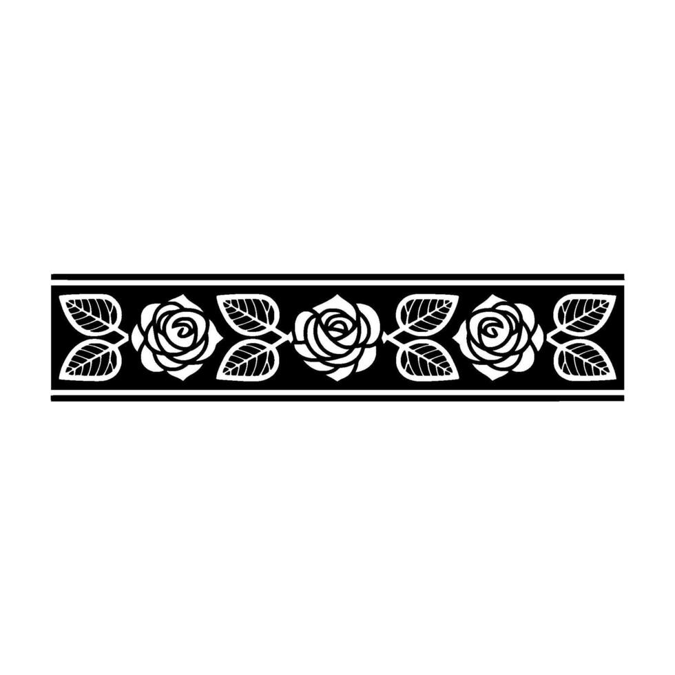 Elegant Rose Border in Black and White - Ornamental vector
