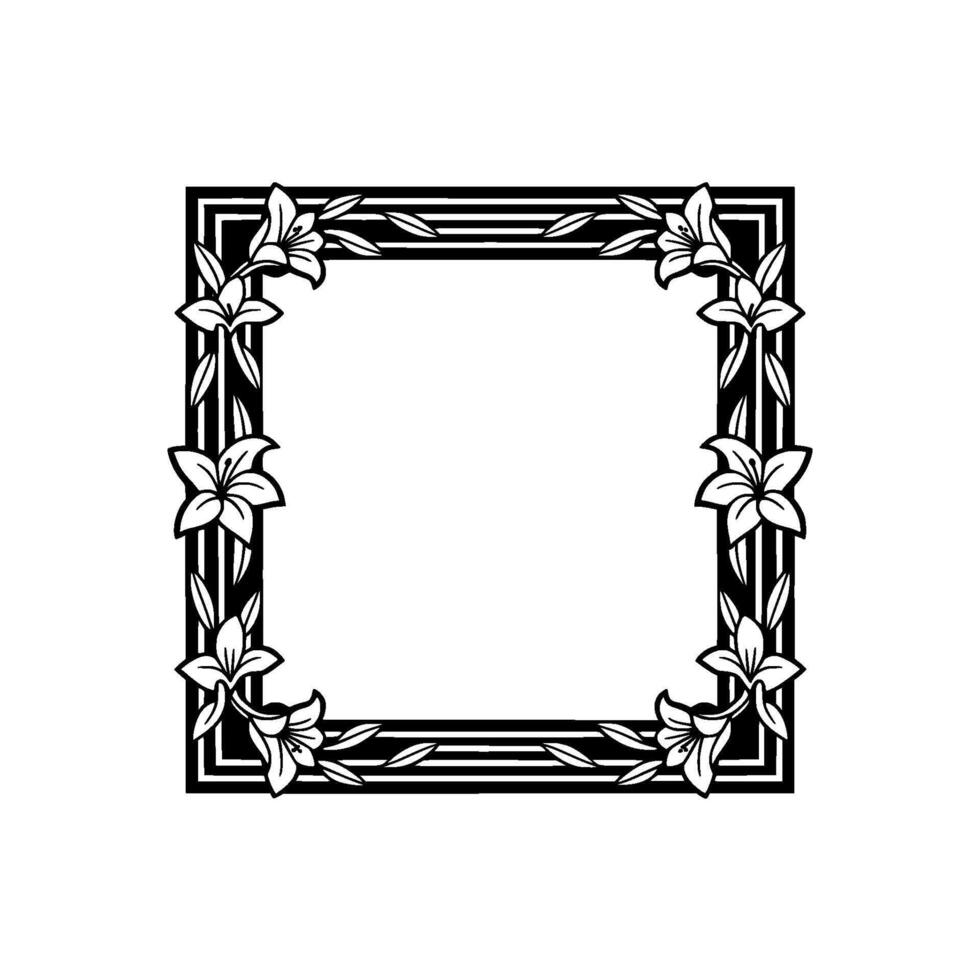 Elegant Black White Lily Frame Illustration, Floral Border vector