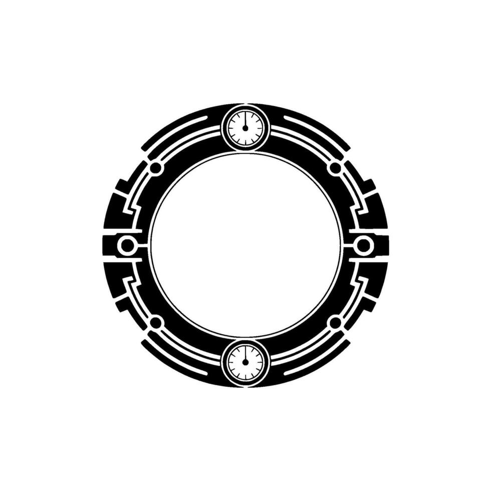 Abstract Black Clockwork Circle Frame on White, Minimalist vector