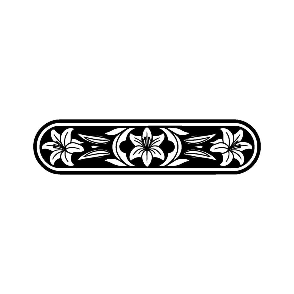 Elegant Lily Floral Ornament in Black and White, Border vector