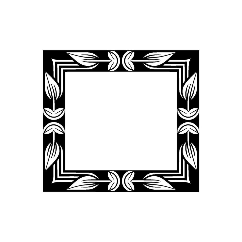 Art Deco Frame, Floral Border, Elegant Black White vector