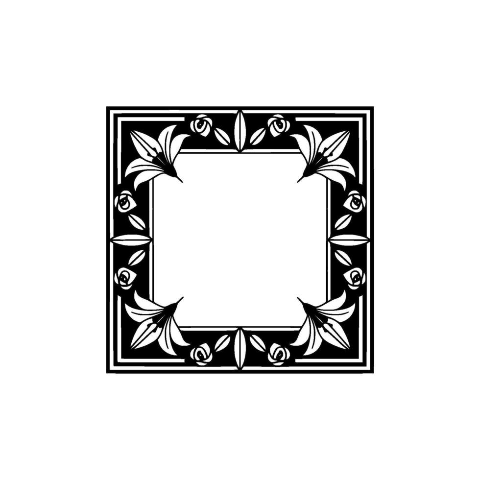 Elegant Art Deco Floral Frame - Black and White vector
