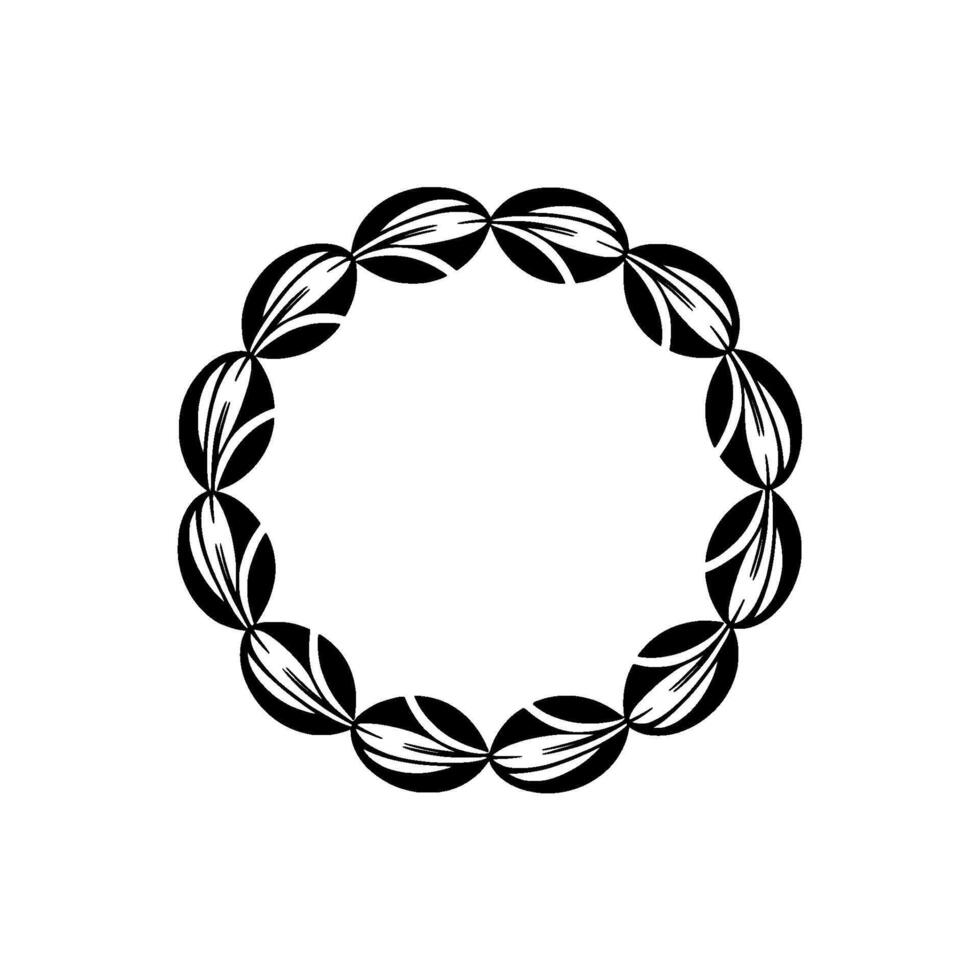 Minimalist Black and White Leaf Motif Circle Frame vector