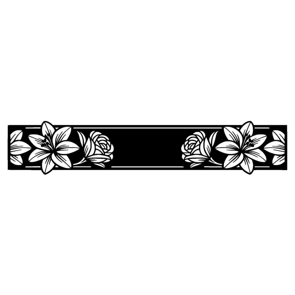 Elegant Floral Border - Black and White, Customizable Text Area vector