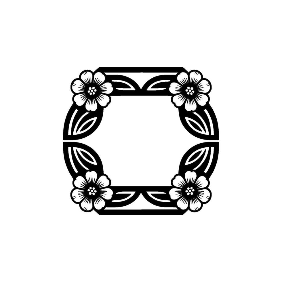 Floral Geometric Frame Black and White Decorative vector