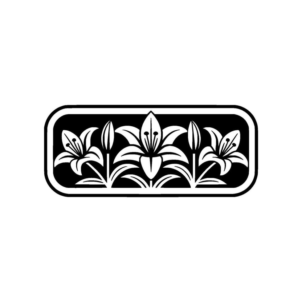 Elegant Black and White Lily Floral Border - Monochrome vector