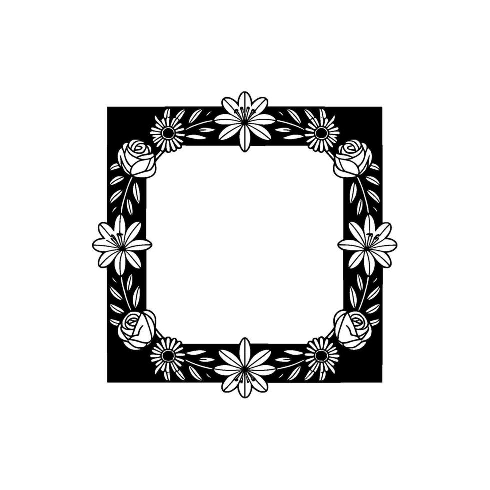 Elegant Floral Frame in Black and White Minimalist vector