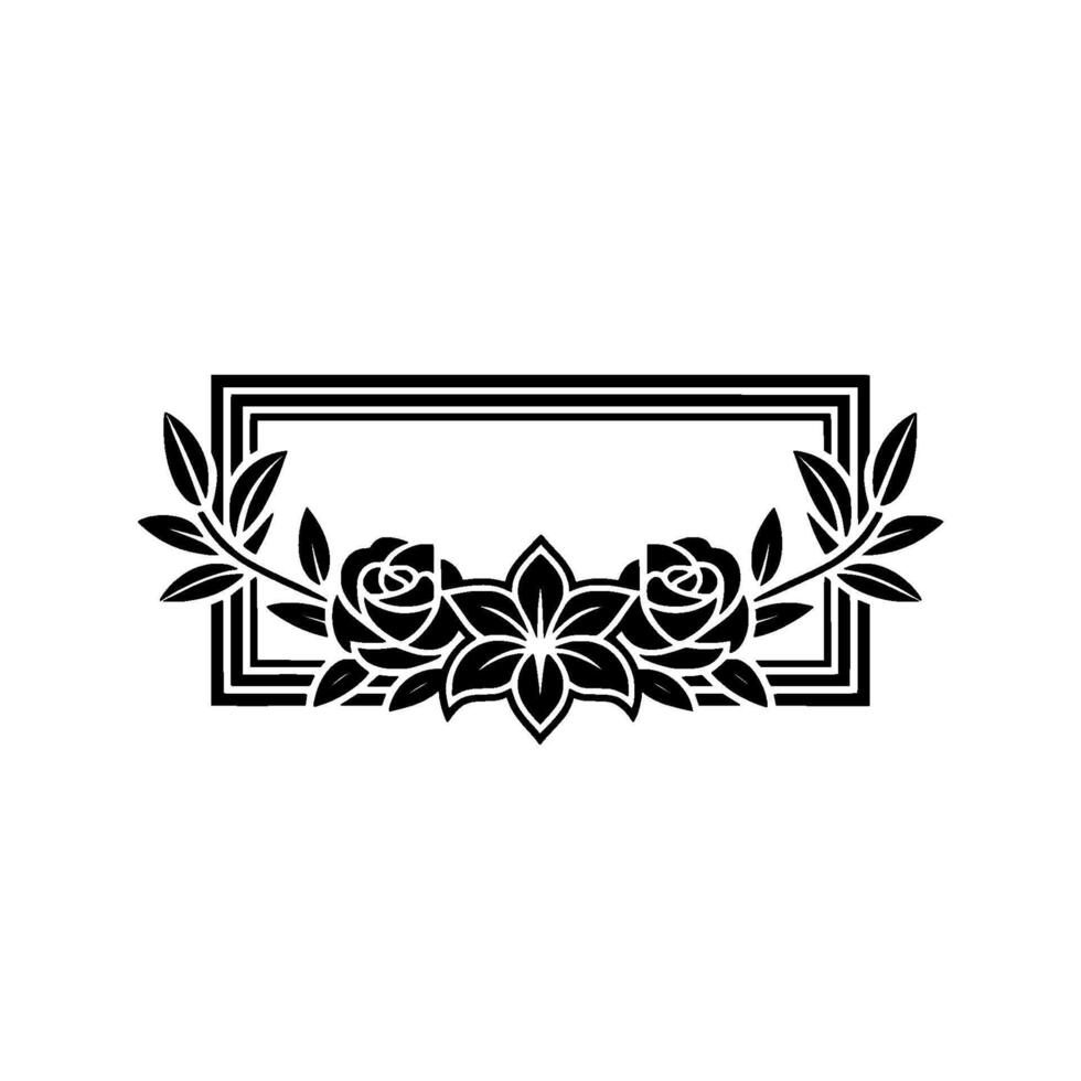 Black Floral Frame, Minimalist Botanical Illustration vector