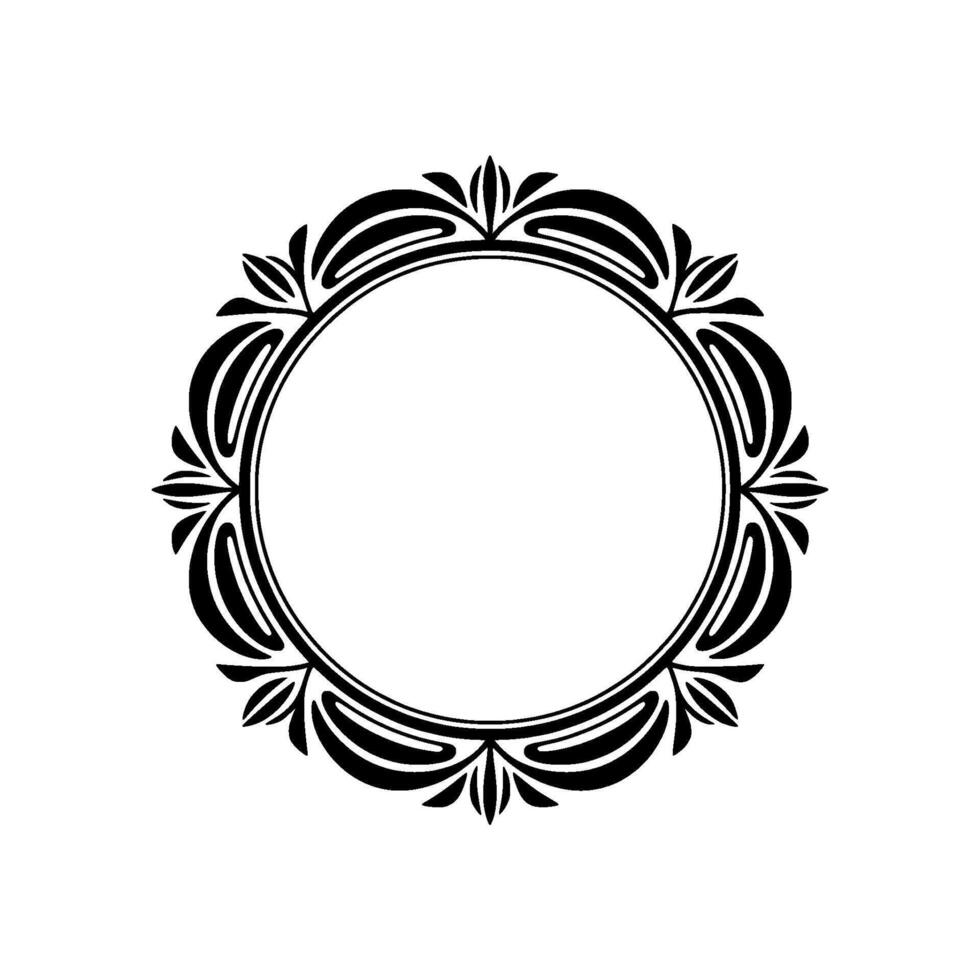 Elegant Black Circle Frame with Floral Accents on White vector