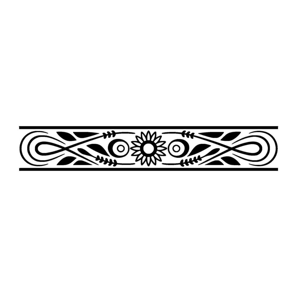 Decorative Sunflower Border Element, Black on White vector