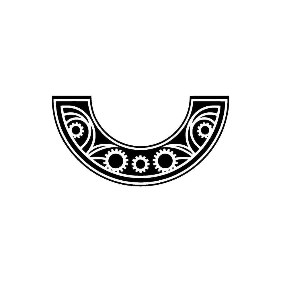 Steampunk Ornamental U-Shape Element, Black and White vector