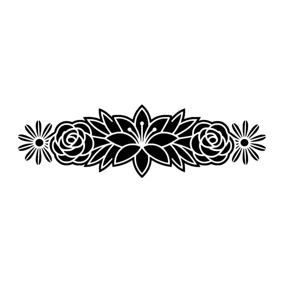 Floral Border Silhouette, Elegant Black on White vector