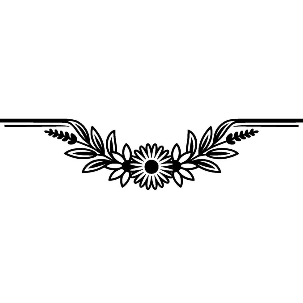 Elegant Floral Border, Minimalist Black White, Illustration vector