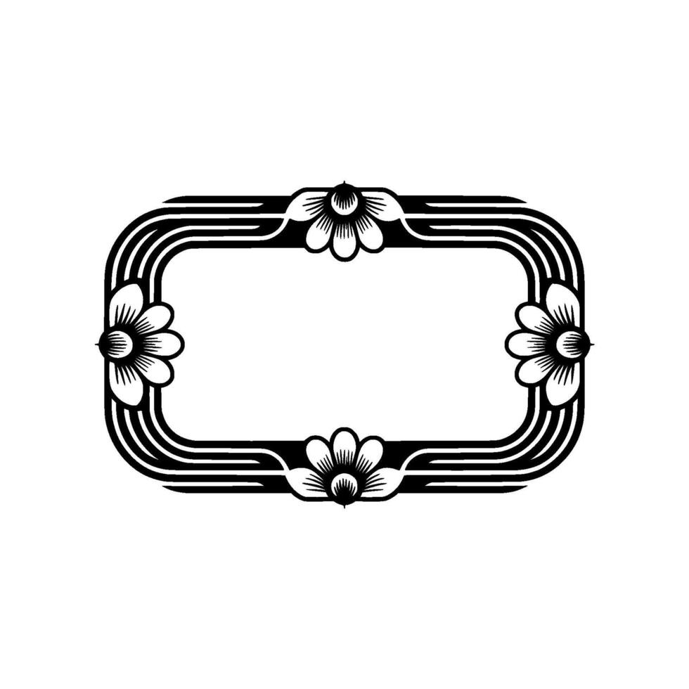 Elegant Black and White Floral Frame, Vintage vector