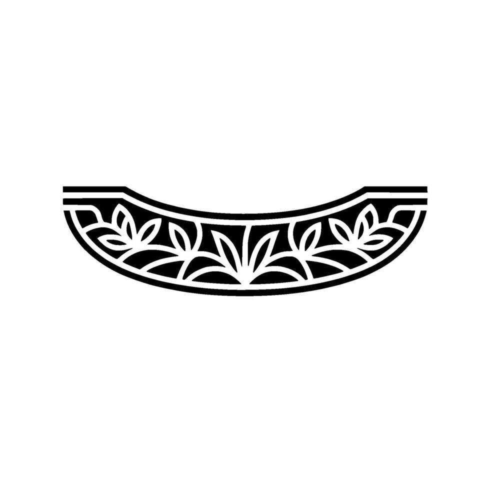 Decorative Floral Semicircle Ornament, Black and White, Minimalist vector
